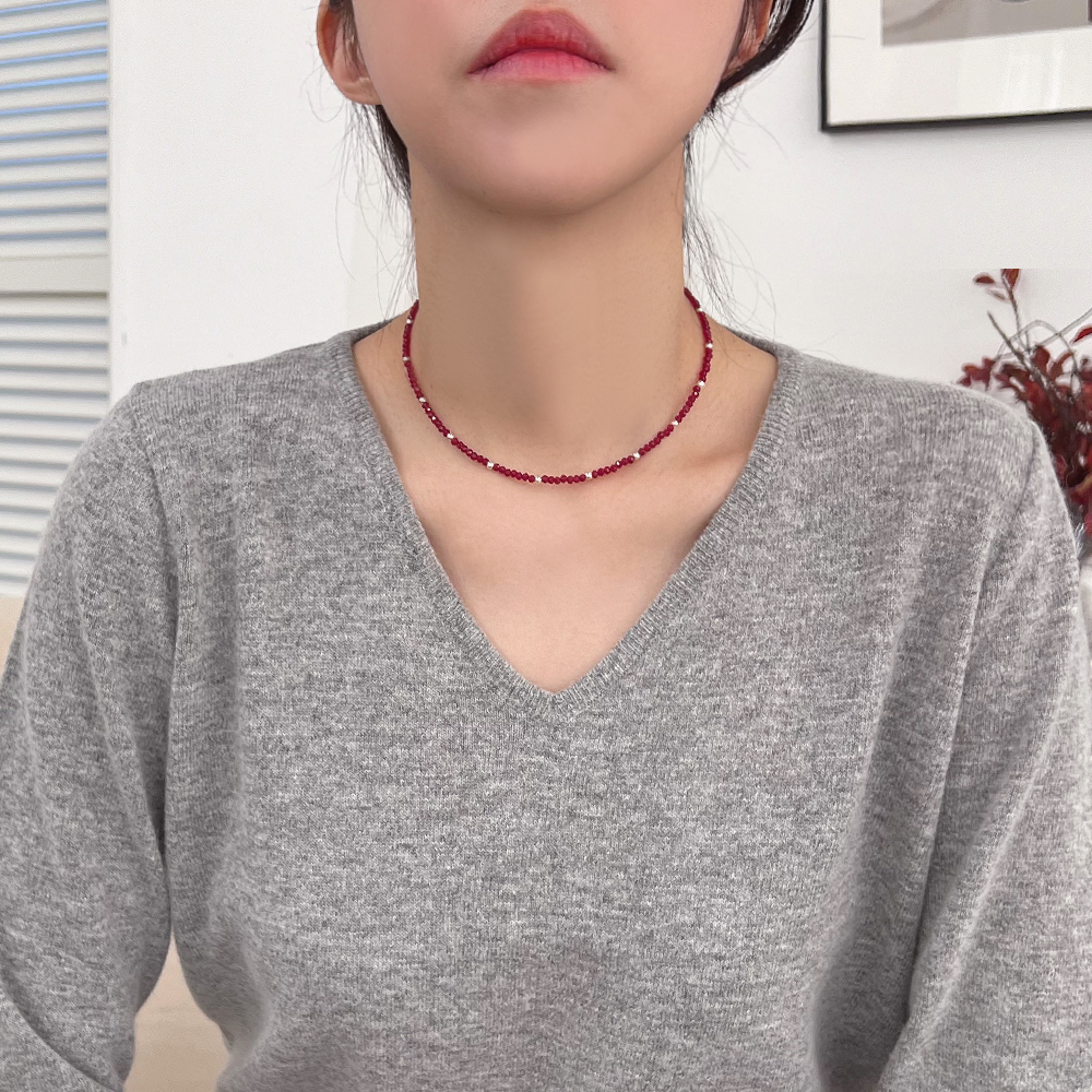 구슬 비즈목걸이 진주 원석 초커 카프비즈 믹스 네크리스 상세 이미지 15